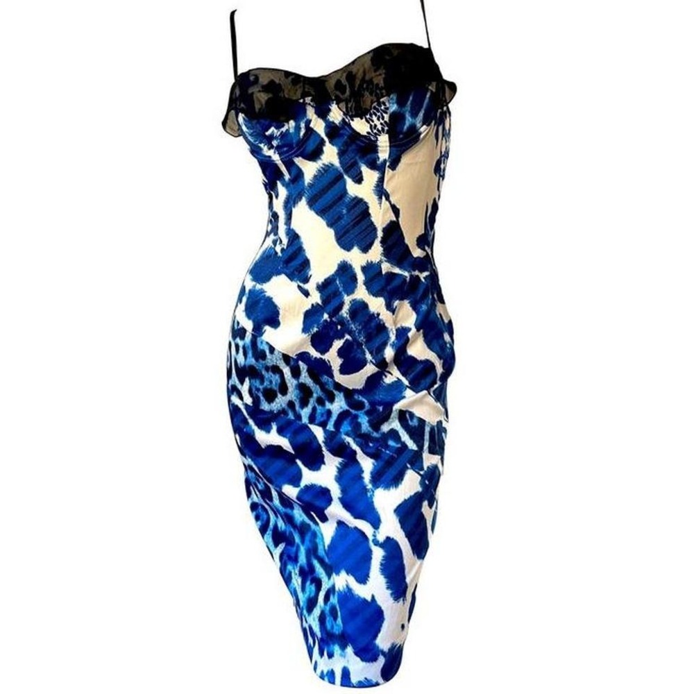 Cavalli Leopard Bodycon Dress with Lace Trim
